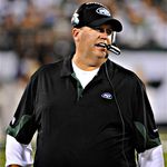 New York Jets coach Rex Ryan looks on during the second quarter of a preseason NFL football game against the New York Giants at New Meadowlands Stadium in East Rutherford, N.J., Monday, Aug. 16, 2010. The Giants won 31-16.